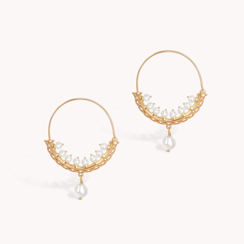 Srebrne naušnice Konavoke s biserom Medium