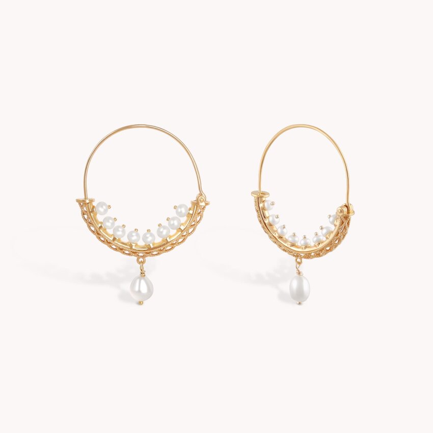 Srebrne naušnice Konavoke s biserom Medium