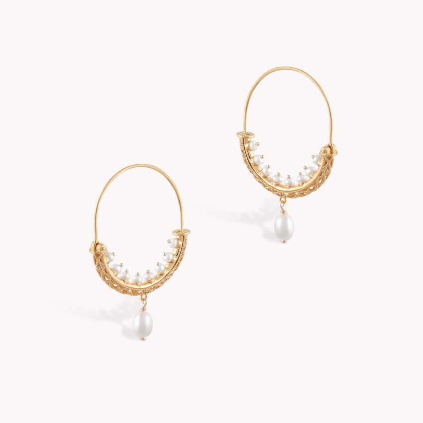 Srebrne naušnice Konavoke s biserom Medium