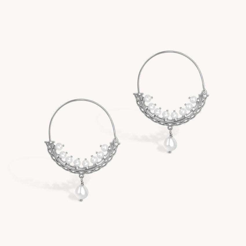 Srebrne naušnice Konavoke s biserom Medium