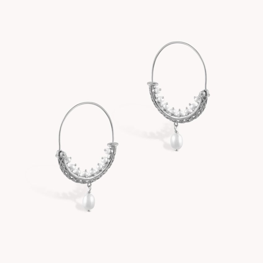 Srebrne naušnice Konavoke s biserom Medium