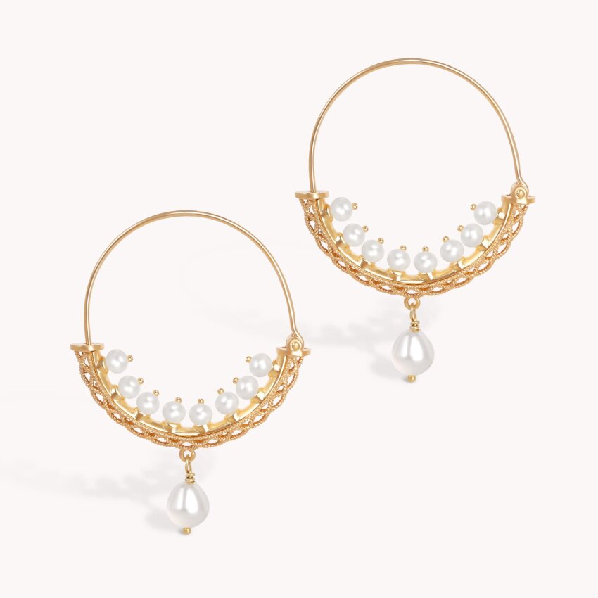 Zlatne naušnice Konavoke s biserom Medium