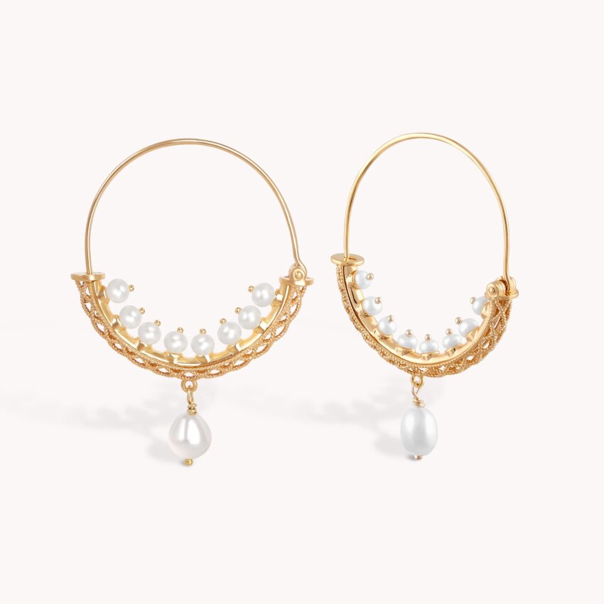 Zlatne naušnice Konavoke s biserom Medium