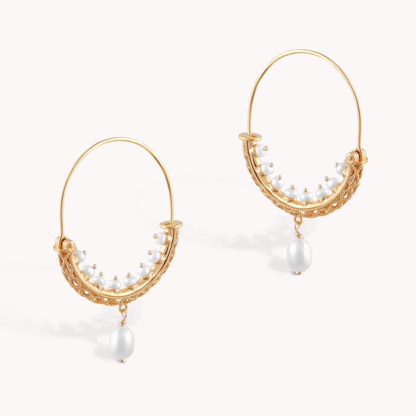 Zlatne naušnice Konavoke s biserom Medium