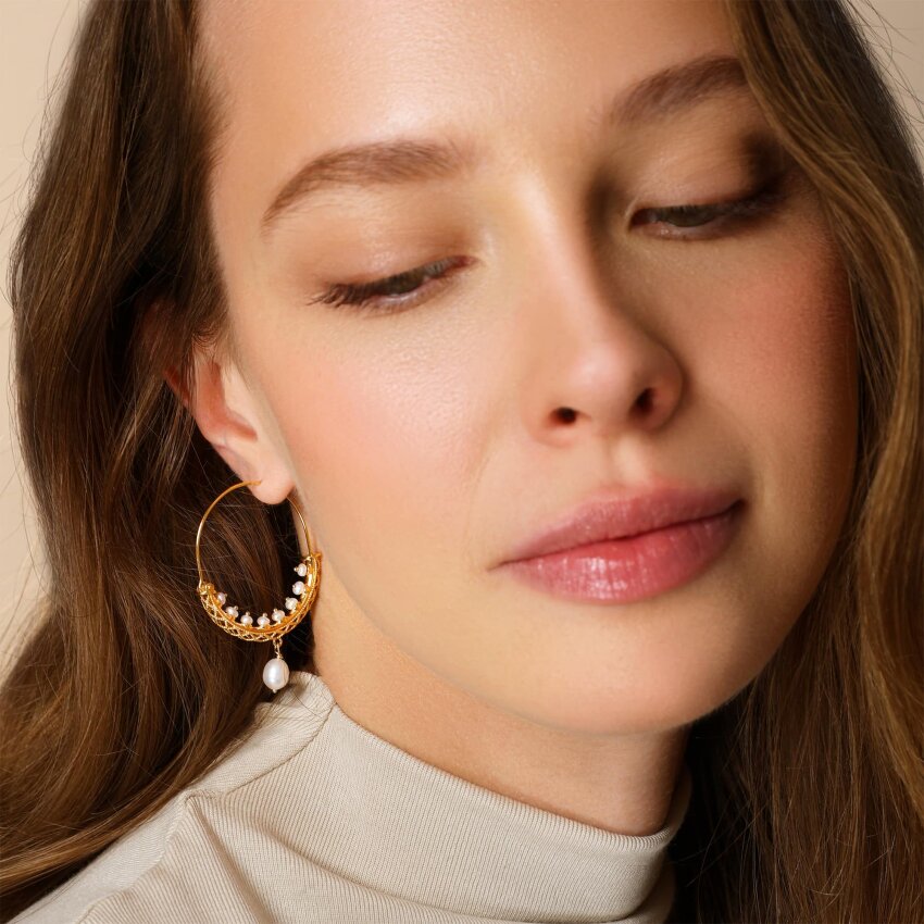 Zlatne naušnice Konavoke s biserom Medium