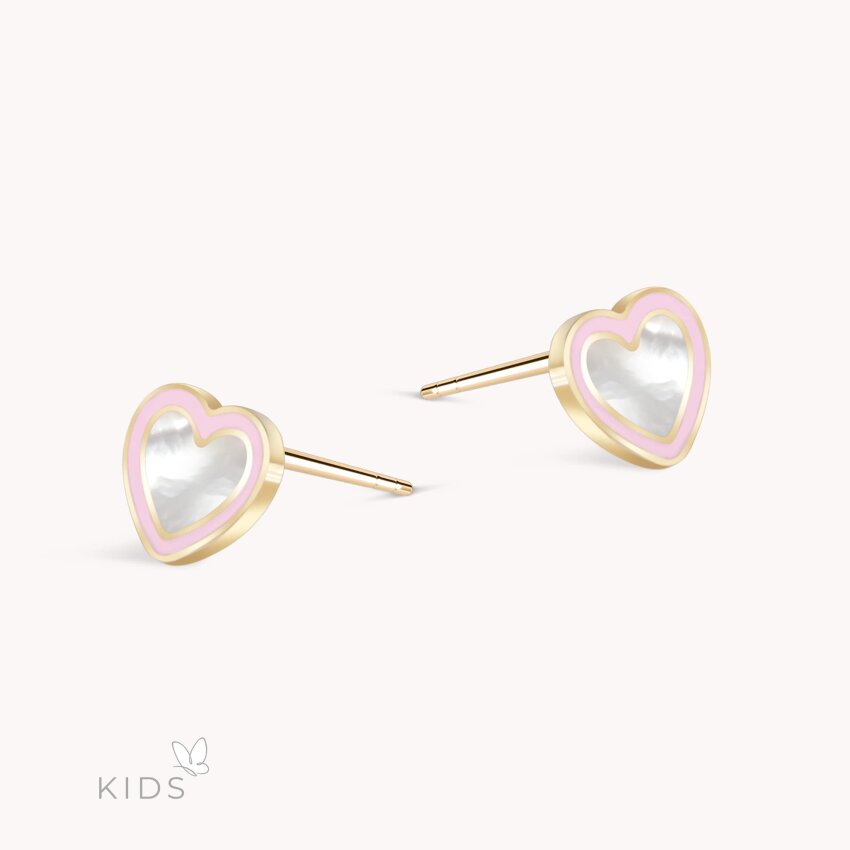 Zlatne naušnice Pink Hearts