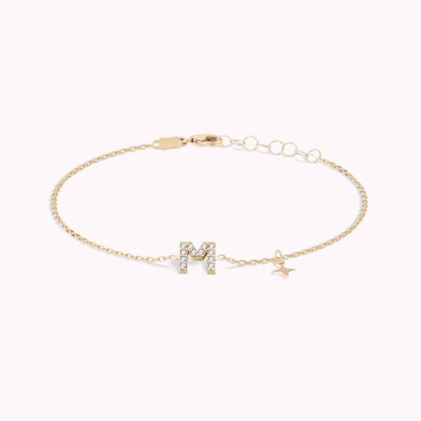 Zlatna narukvica Shiny Letter M