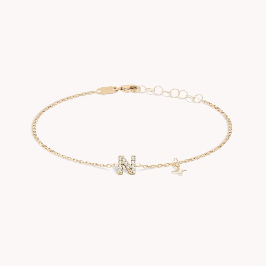 Zlatna narukvica Shiny Letter N