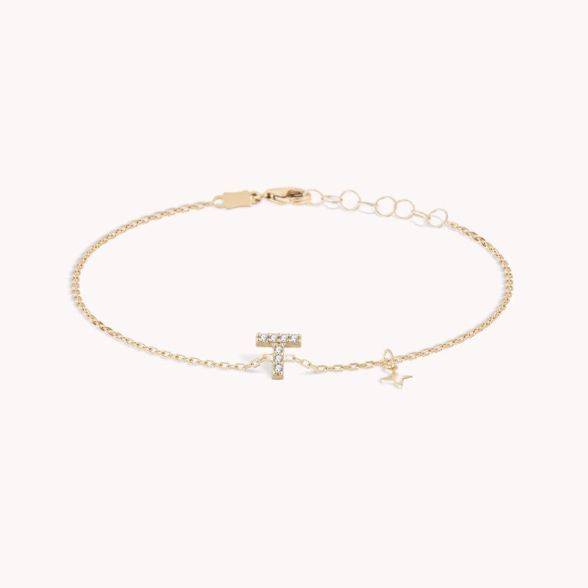 Zlatna narukvica Shiny Letter T