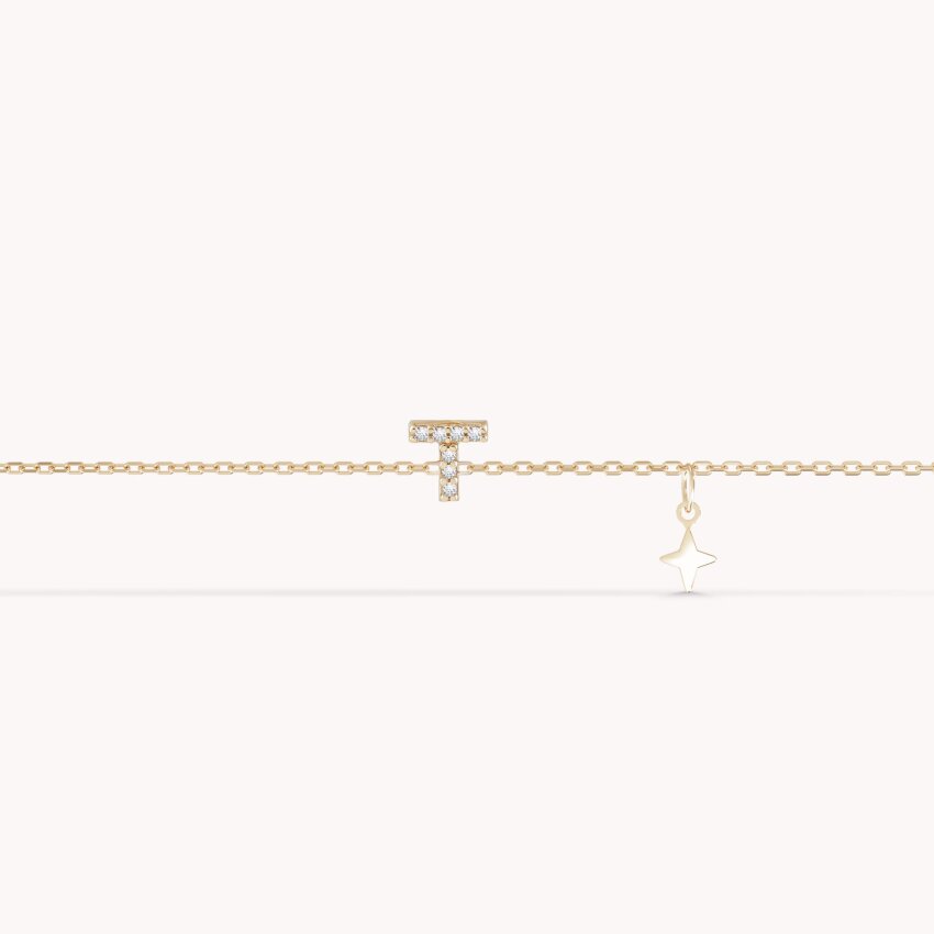 Zlatna narukvica Shiny Letter T