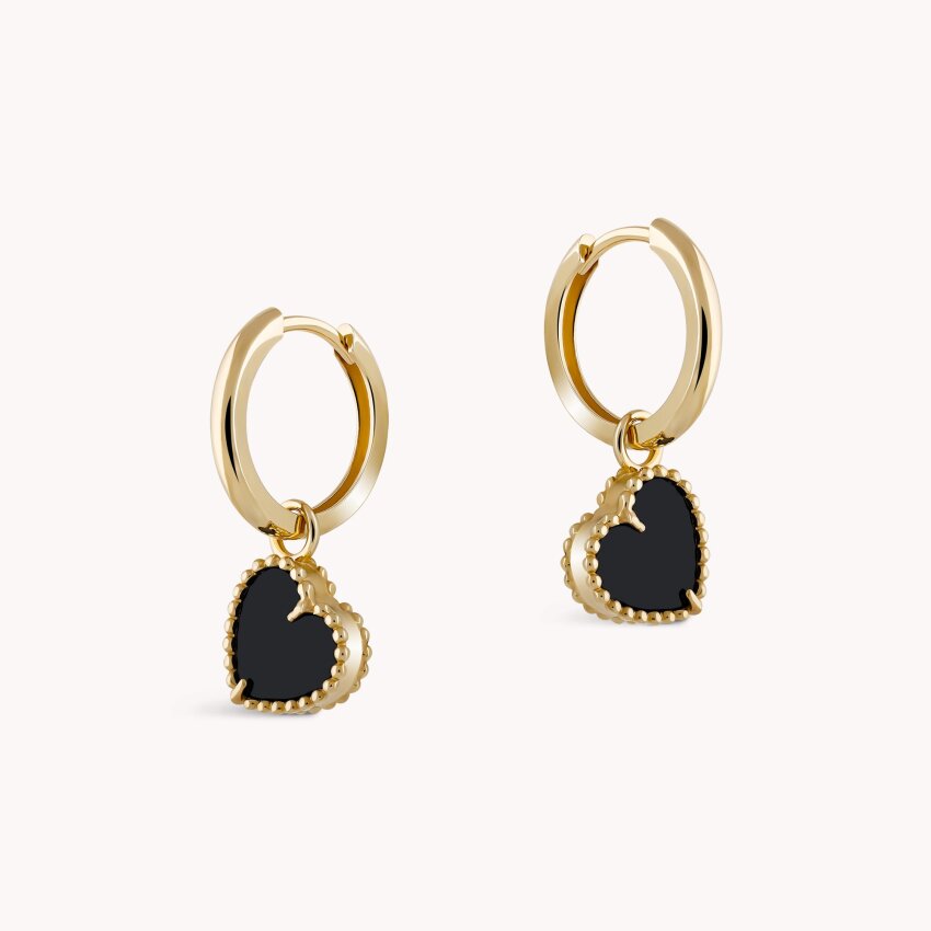 Zlatne naušnice Srce Crno Žuto zlato