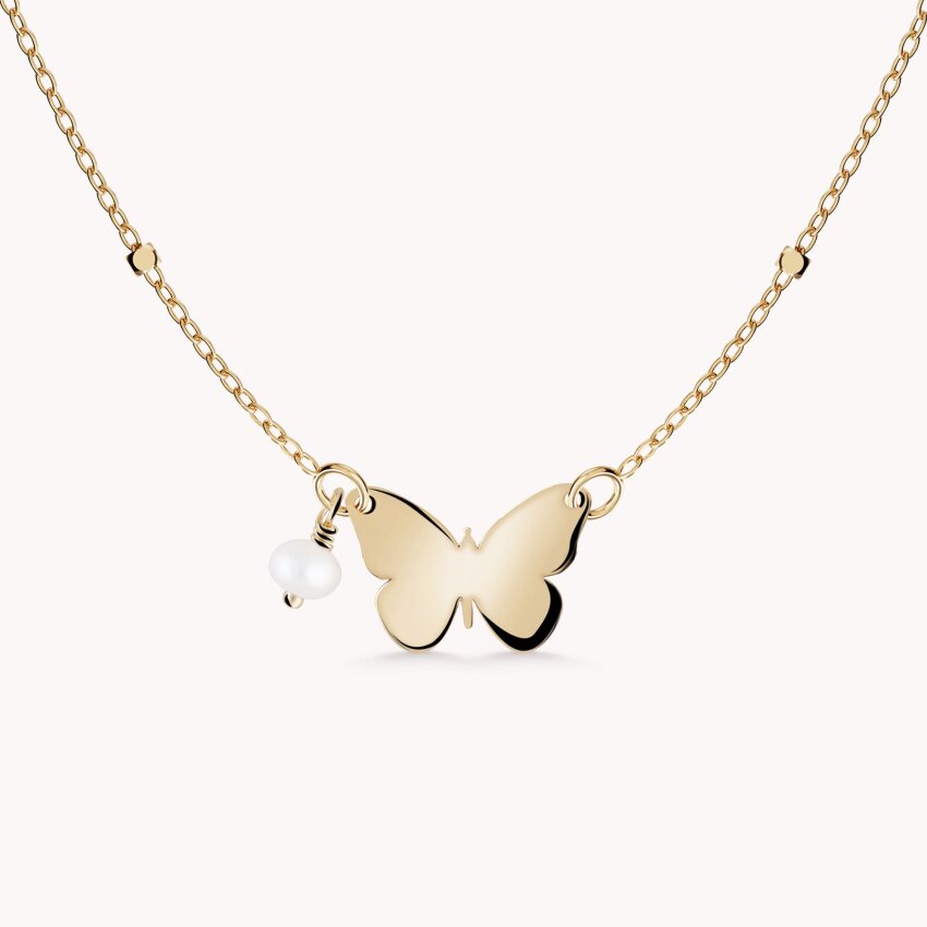Zlatna ogrlica Leptir s bisernim detaljem