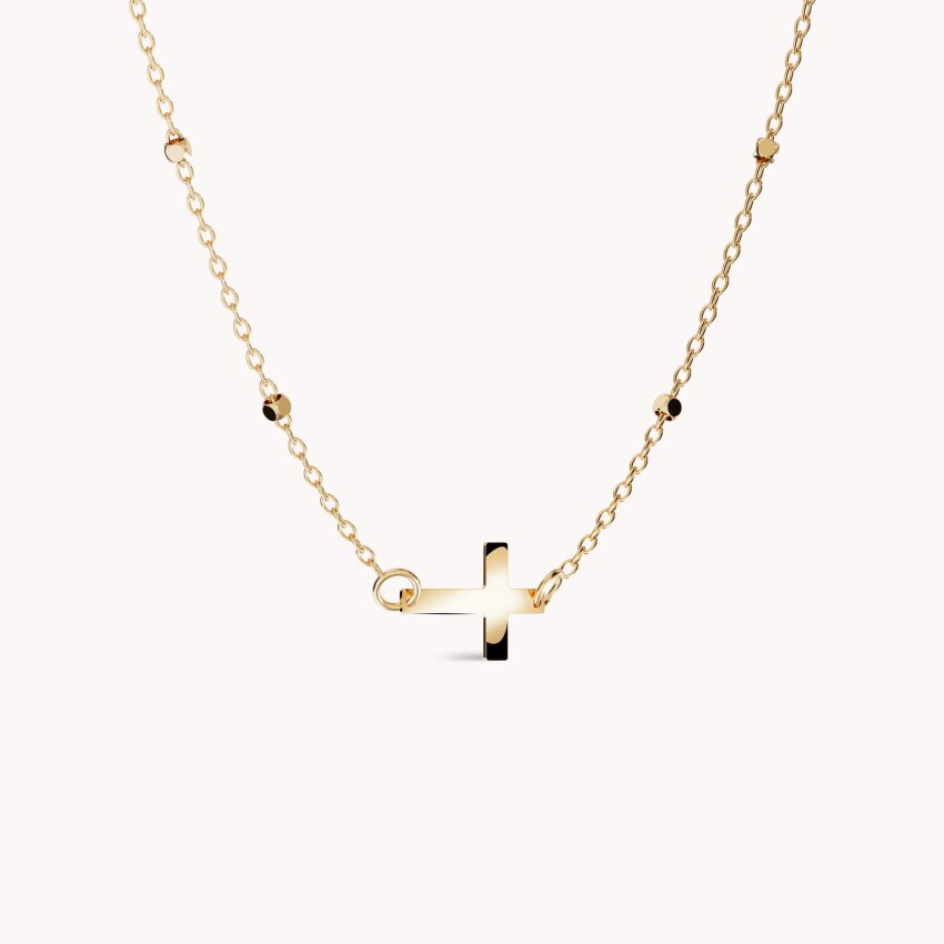 Zlatna ogrlica Križ s okruglim detaljima