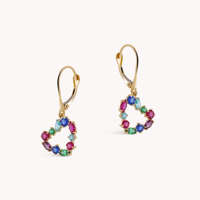 Zlatne naušnice Viseće raznobojno srce