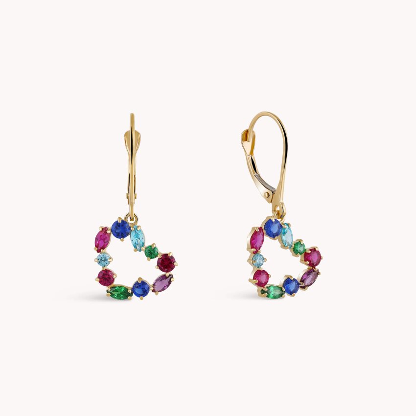 Zlatne naušnice Viseće raznobojno srce