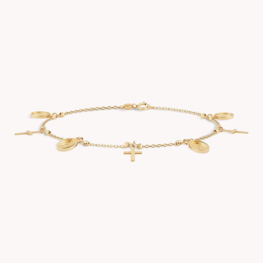 Zlatna narukvica Križ i medaljoni