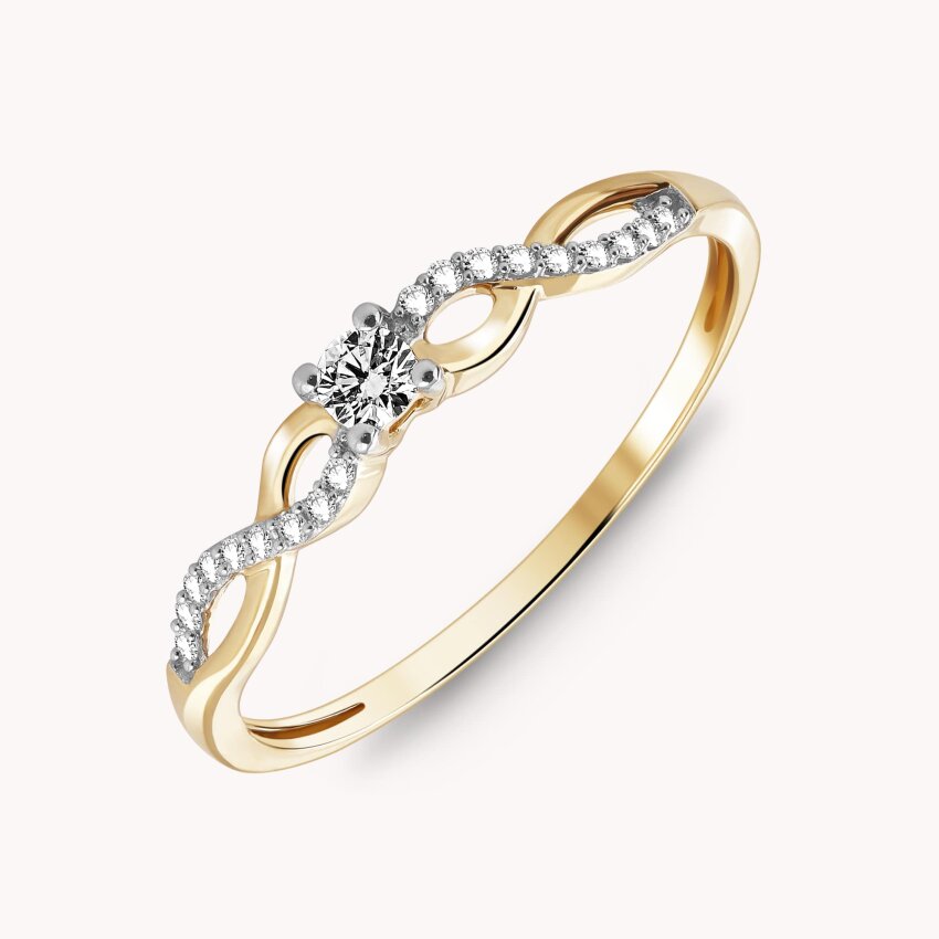 Dijamantni prsten Isprepletena ljubav Žuto zlato