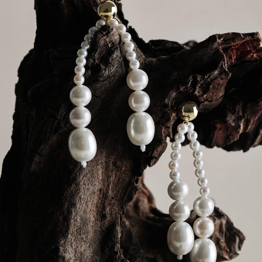 Srebrne naušnice Biserne niti 18kt Pozlata