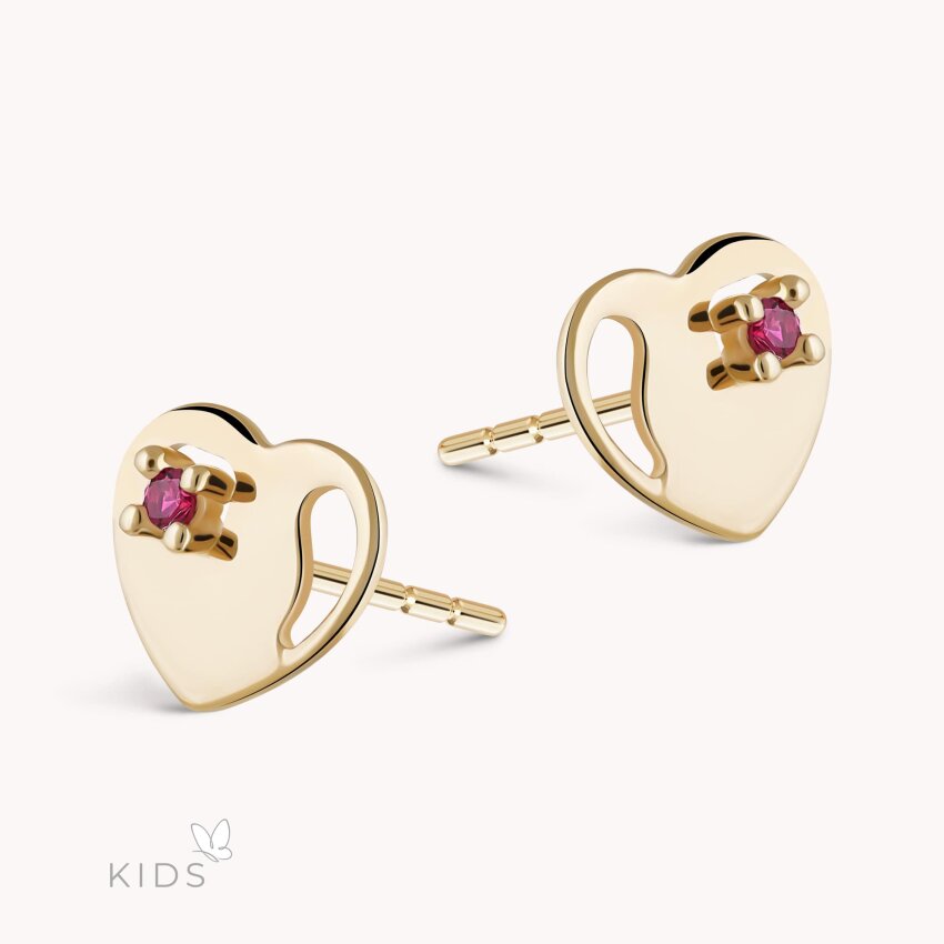 Zlatne naušnice Srce s ružičastim detaljem