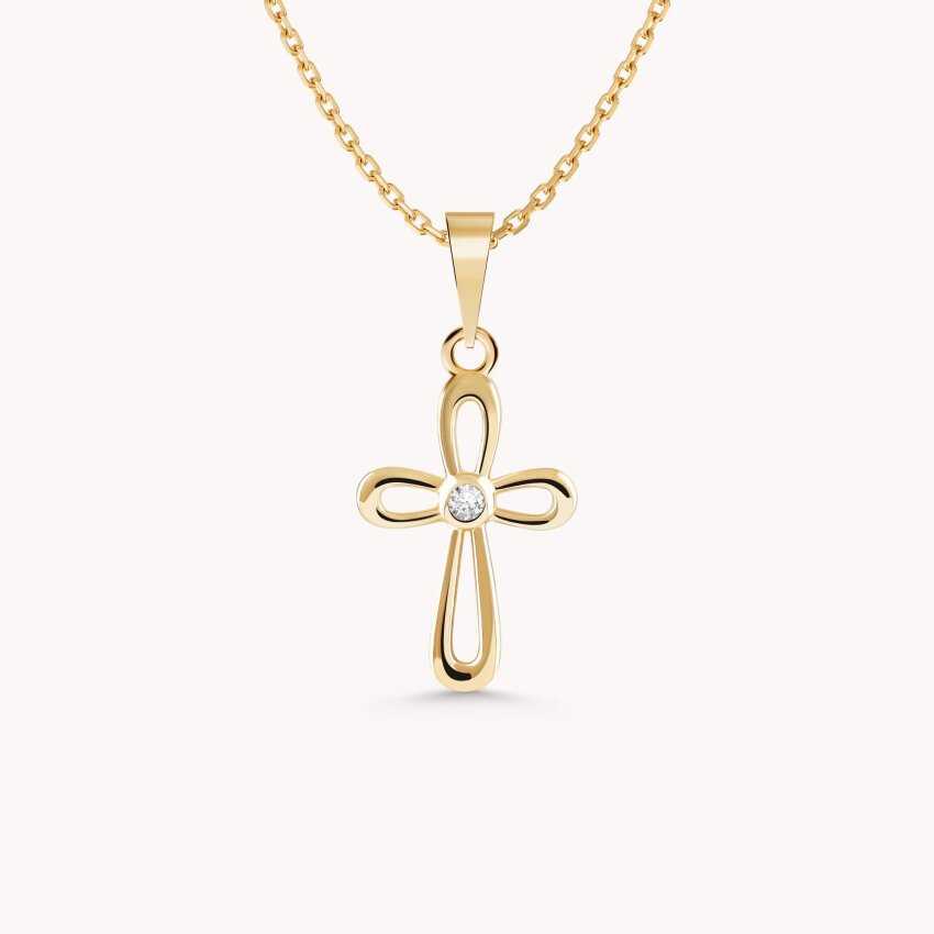 Zlatni privjesak Križ sa svjetlucavim detaljem