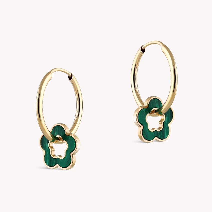 Zlatne naušnice Alke sa zelenim cvijetom