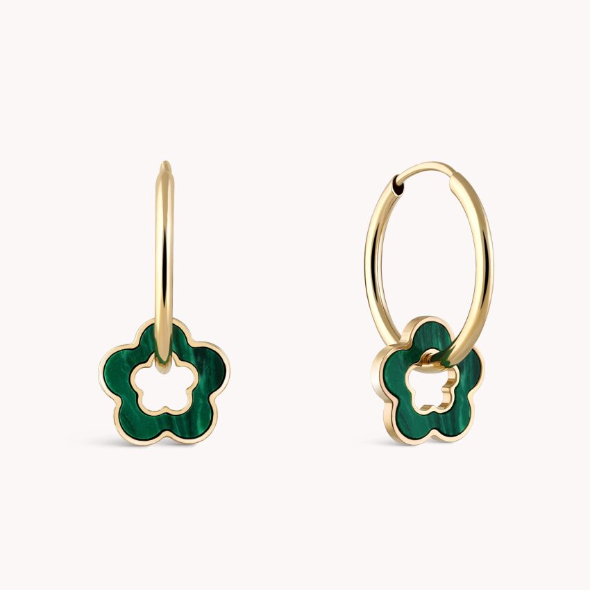 Zlatne naušnice Alke sa zelenim cvijetom