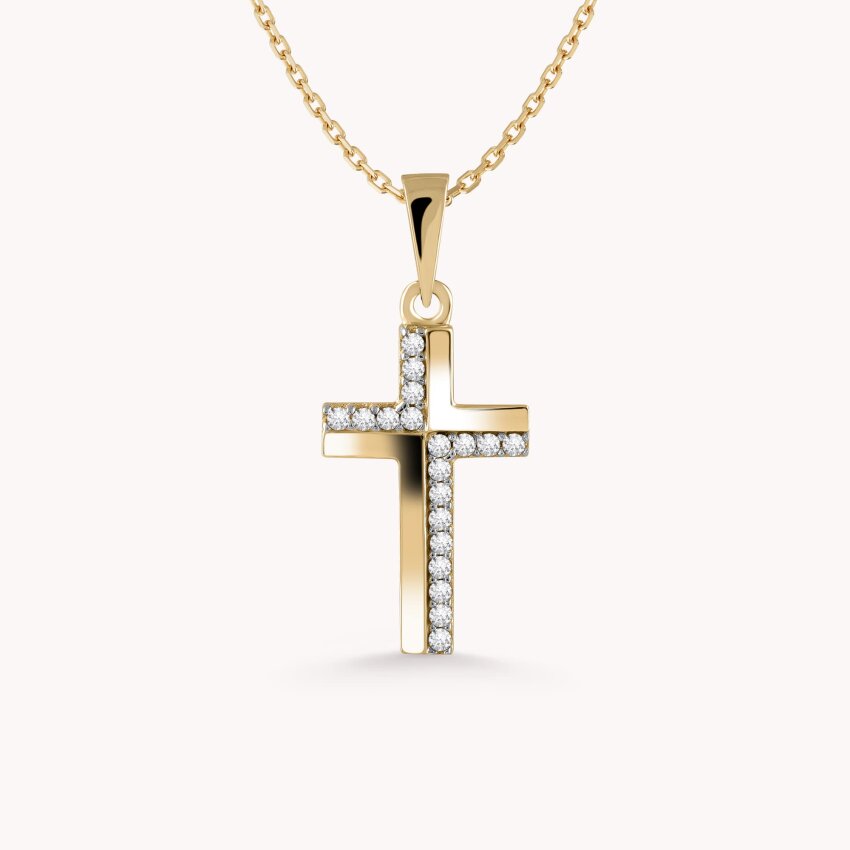 Zlatni privjesak Križ sa sjajnim ukrasima