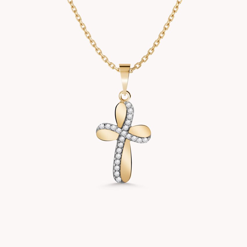 Zlatni privjesak Križ sa sjajnim motivima S