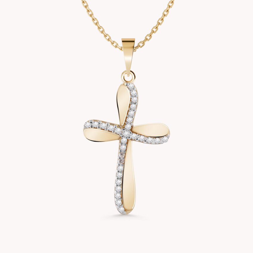 Zlatni privjesak Križ sa sjajnim motivima M