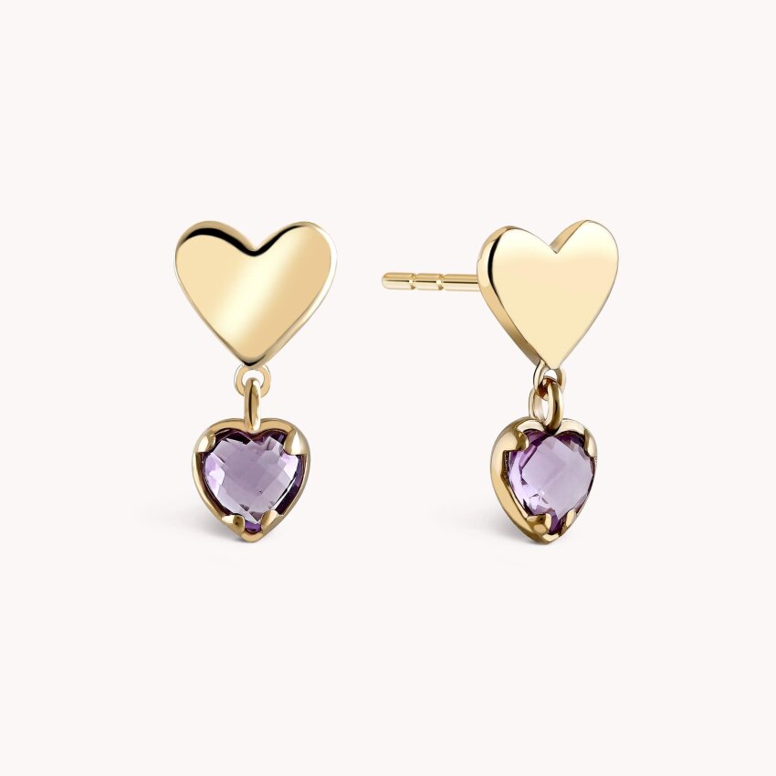 Zlatne naušnice Srce s ljubičastim detaljem