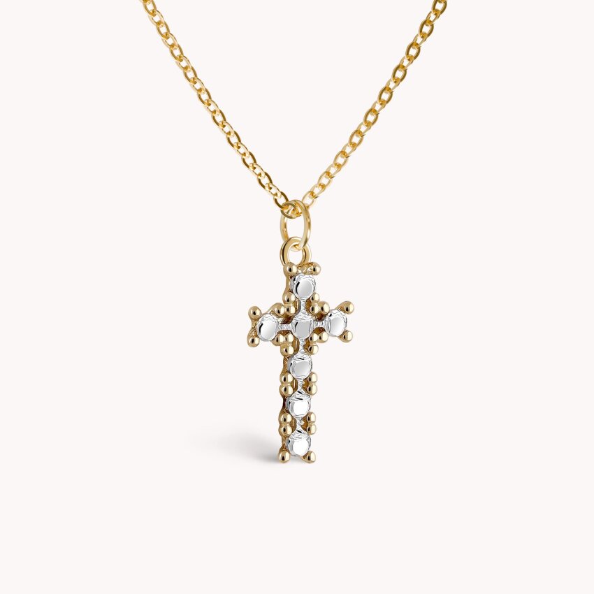 Zlatna ogrlica Križ sa bijelim detaljima