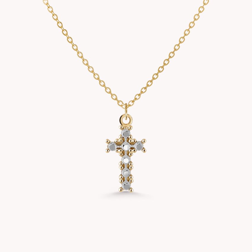 Zlatna ogrlica Križ sa bijelim detaljima