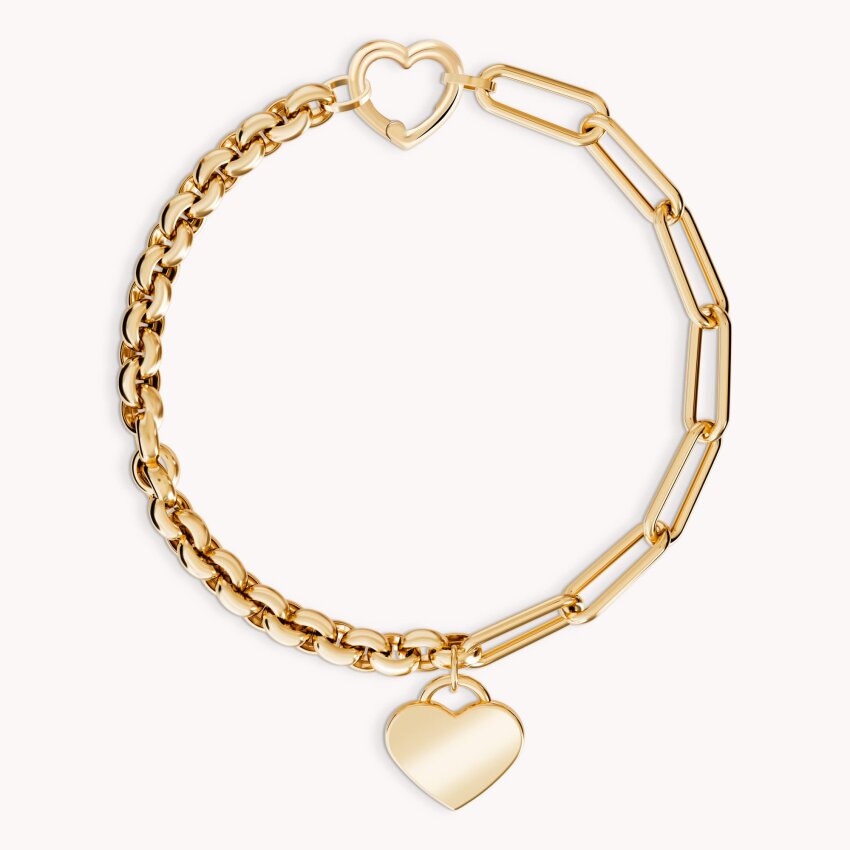 Zlatna narukvica Srce s karikama