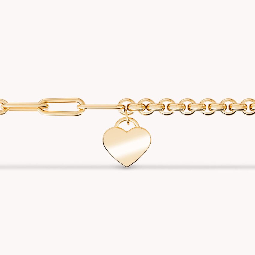 Zlatna narukvica Srce s karikama