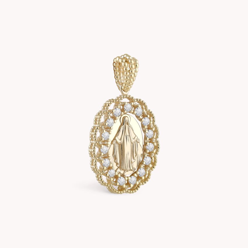 Zlatni privjesak Djevica Marija sa detaljima