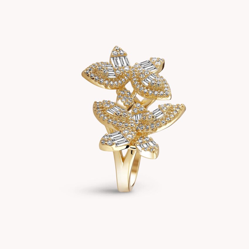 Srebrni prsten Sjajni cvjetovi 18kt Pozlata