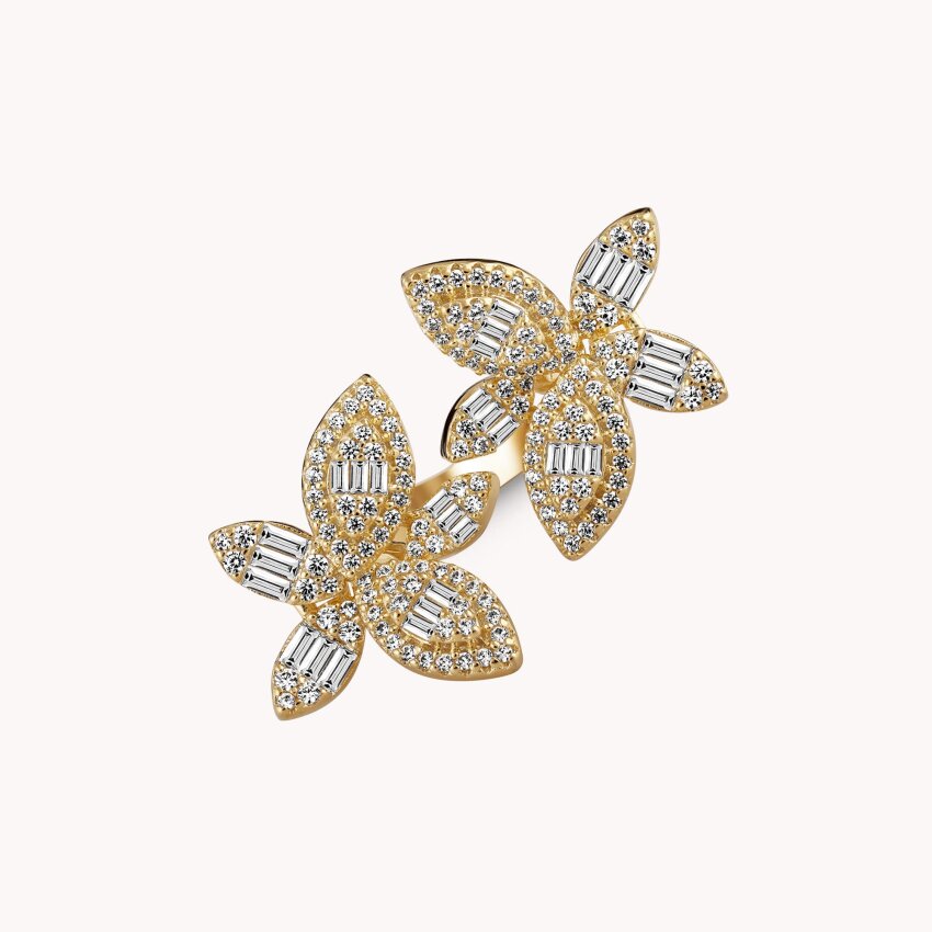 Srebrni prsten Sjajni cvjetovi 18kt Pozlata