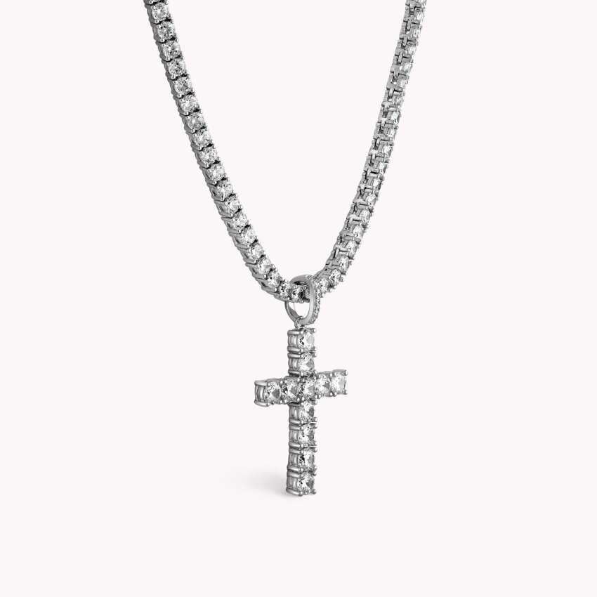 Srebrna ogrlica Križ sa sjajnim detaljima