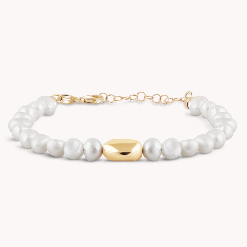 Srebrna narukvica Biseri s detaljem pozlata