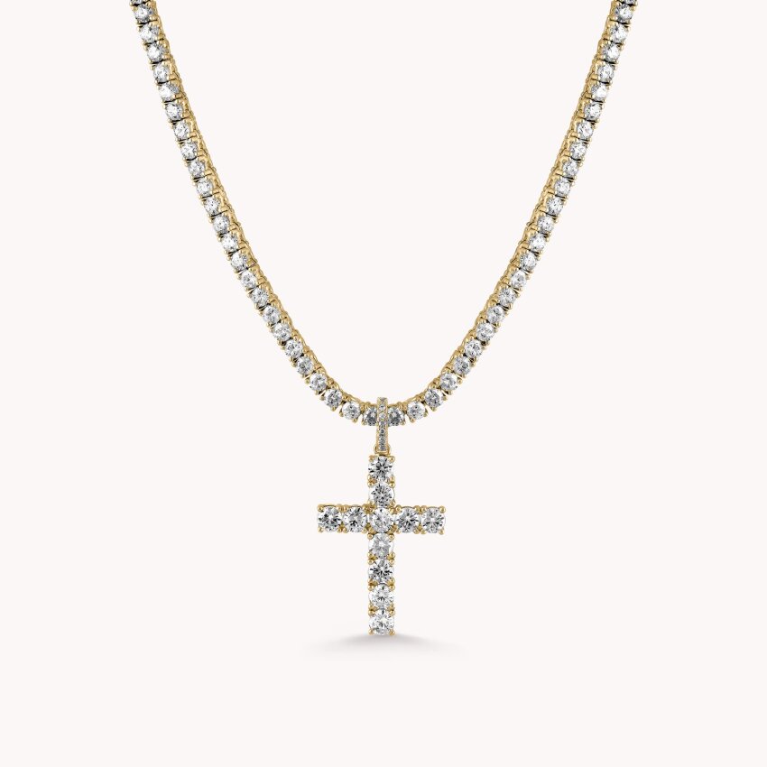 Srebrna ogrlica križ sa sjajnim detaljima pozlata