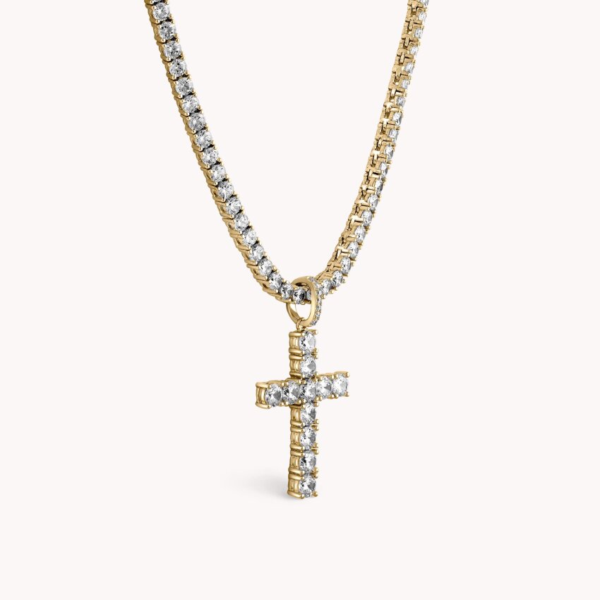 Srebrna ogrlica križ sa sjajnim detaljima pozlata
