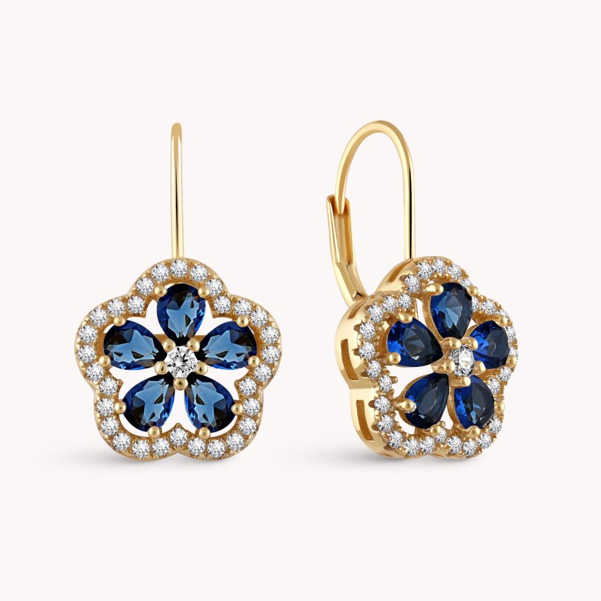 Srebrne naušnice Plavi cvat pozlata