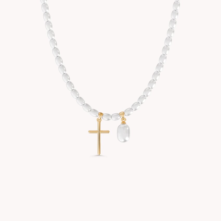 Srebrna ogrlica Biseri s detaljima pozlata