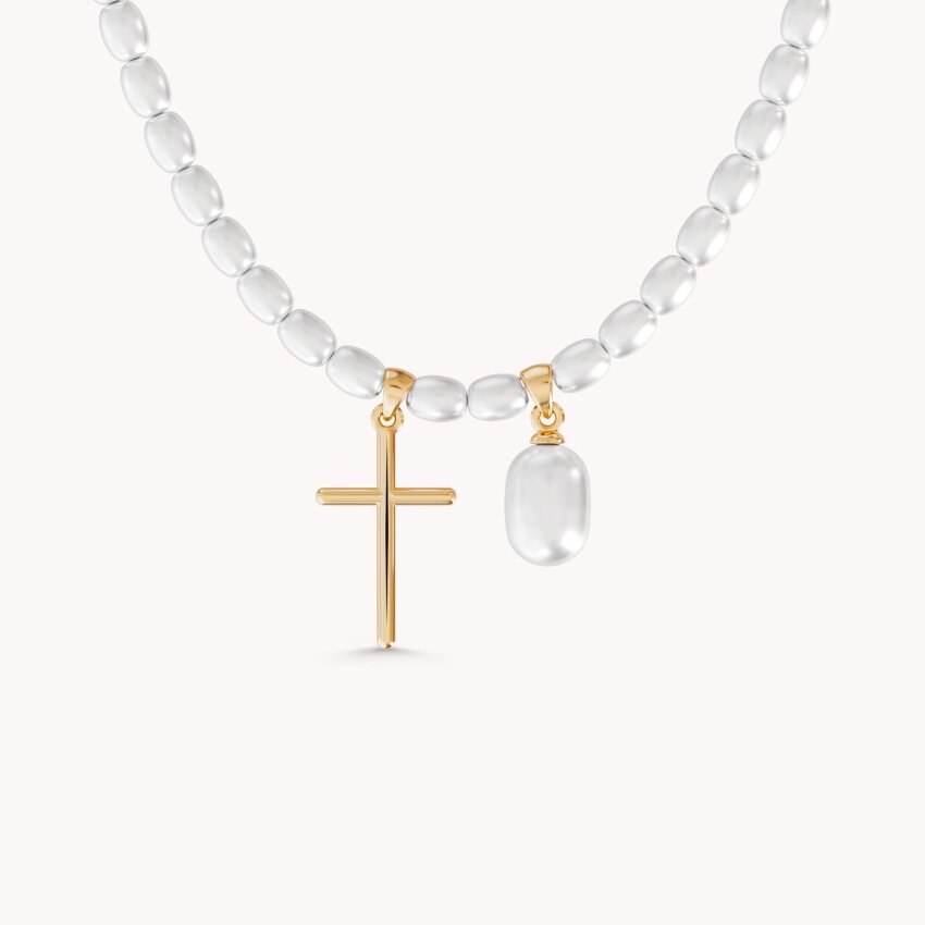 Srebrna ogrlica Biseri s detaljima pozlata